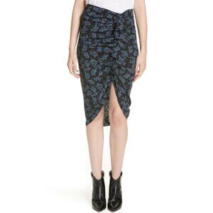 Veronica Beard 'Hazel' Floral-Print Ruched Silk Skirt, Black/Blue